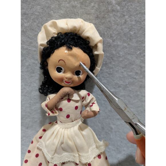 Vintage Hand Painted Doll Stockinette African Red Polka Dot Dress Collection - Picture 7 of 9